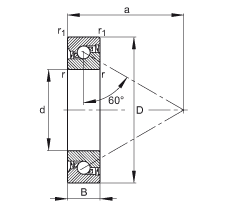 推力角接觸球軸承 7602020-2RS-TVP, 單向，接觸角 a = 60°，限制公差，兩側唇密封