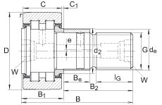 螺栓型滾輪 PWKRE52-2RS, 軸向引導(dǎo)，滿裝圓柱滾子，帶偏心擋圈，兩側(cè)唇密封