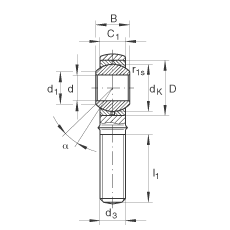 桿端軸承 GAKR22-PB, 根據(jù) DIN ISO 12 240-4 標(biāo)準(zhǔn)，帶右旋外螺紋，需維護(hù)