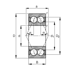 角接觸球軸承 3814-B-2RSR-TVH, 雙列，雙側唇密封，接觸角 α = 25°