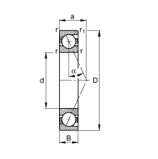 主軸軸承 B7244-E-T-P4S, 調(diào)節(jié)，成對或單元安裝，接觸角 α = 25°，限制公差