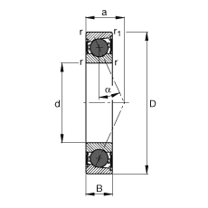 主軸軸承 HCB71913-E-2RSD-T-P4S, 調節，成對或單元安裝，接觸角 α = 25°，陶瓷球，兩側唇密封，非接觸，限制公差